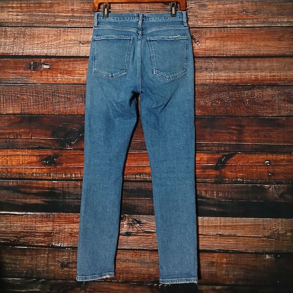 Agolde Jeans Size 27 Nico Ankle Crop High Rise Button Fly Distressed Blue Denim - Picture 4 of 10